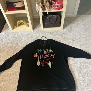 Torrid Black Sweater with Colorful Festive Text